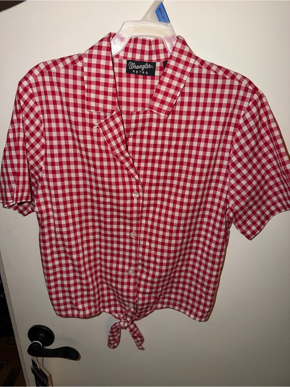 Wrangler Red and White Gingham Tie-Front Button Shirt